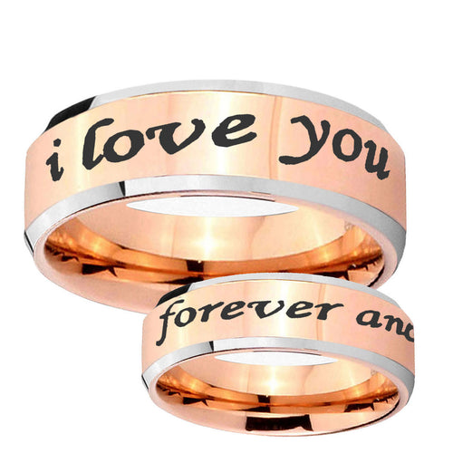 10mm I Love You Forever and ever Beveled Edge Rose Gold Tungsten Bands Ring