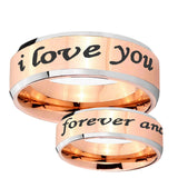 5, 8mm I Love You Forever and ever Beveled Rose Gold Tungsten Wedding Band Mens