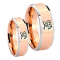 Kanji Love Beveled Edges Rose Gold Tungsten Wedding Ring Set