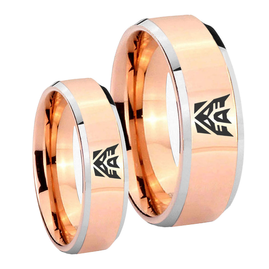 Decepticon Transformers Beveled Rose Gold Tungsten Bridal Ring Set