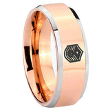8mm Chief Master Sergeant Vector Beveled Rose Gold Tungsten Wedding Band Ring