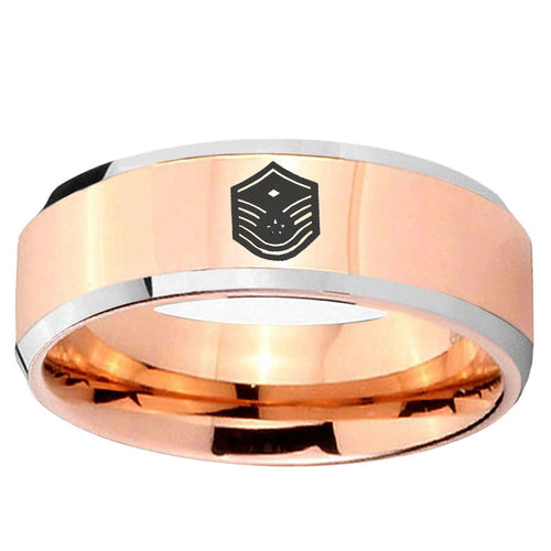 10mm Chief Master Sergeant Vector Beveled Edge Rose Gold Tungsten Promise Ring