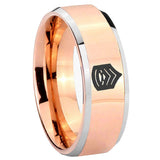 8mm Army Sergeant Major Beveled Edges Rose Gold Tungsten Mens Ring Engraved