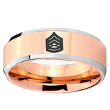 5, 8mm Army Sergeant Major Beveled Edge Rose Gold Tungsten Ring