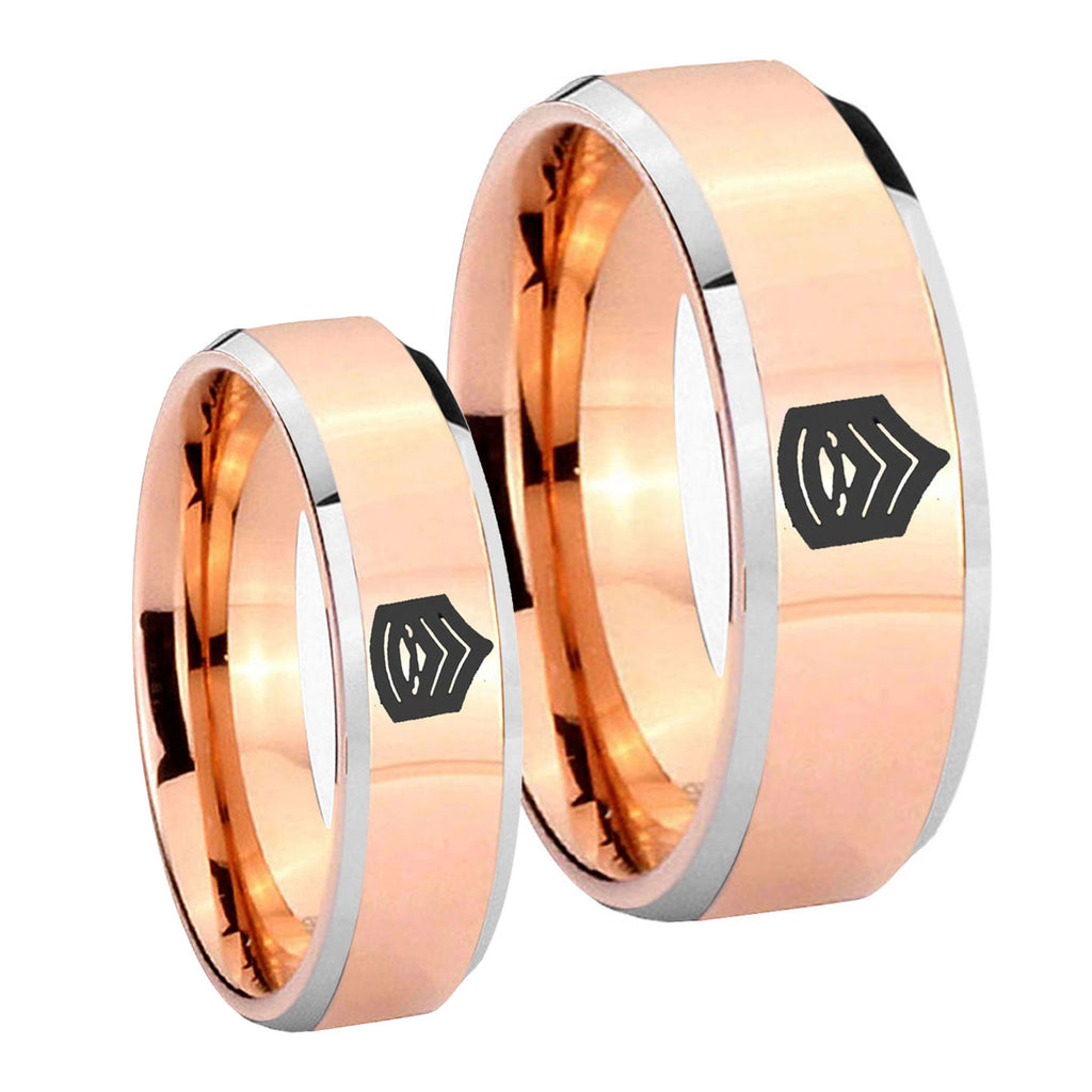 Army Sergeant Major Beveled Rose Gold Tungsten His and Hers