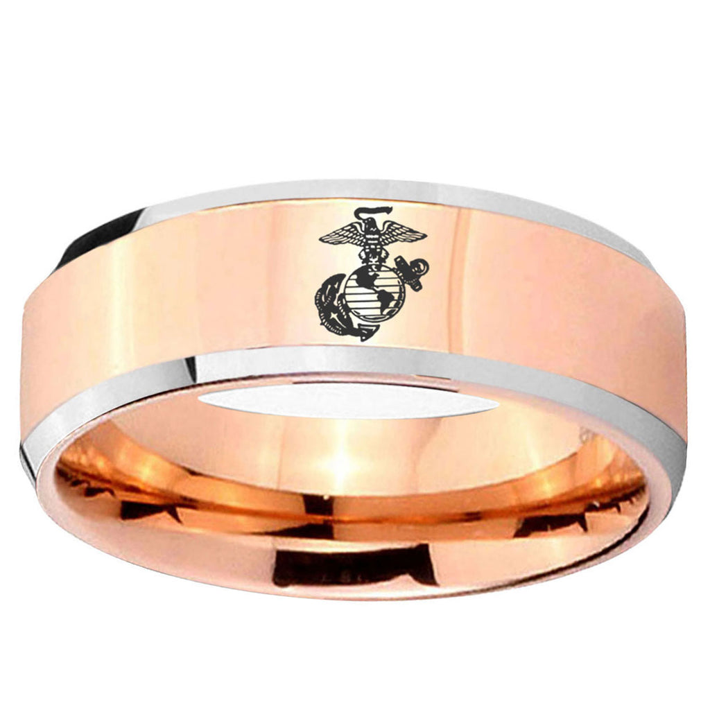 10mm Marine Beveled Edge Rose Gold Tungsten Carbide Custom Ring for Men