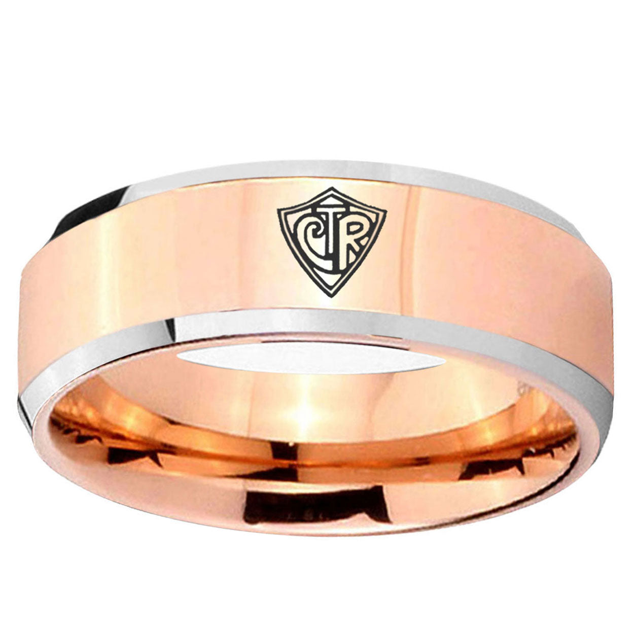 5MM CTR Beveled Rose Gold Tungsten Custom Engraved Ring