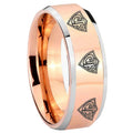 10mm Multiple CTR Beveled Edges Rose Gold Tungsten Carbide Engraved Ring
