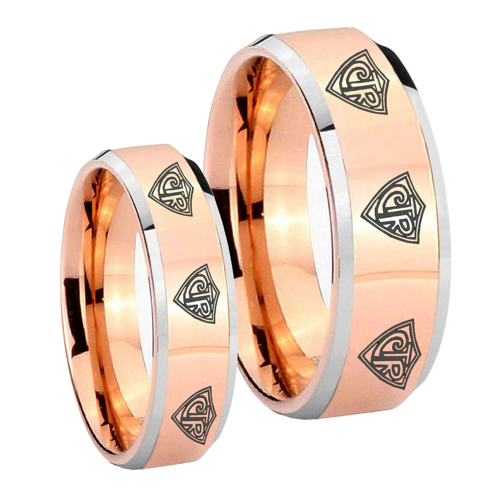 Multiple CTR Beveled Edges Rose Gold Tungsten His And Hers Ring