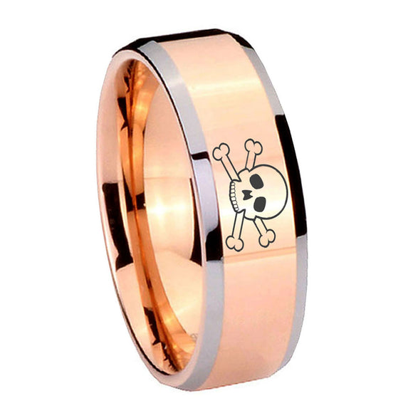 10mm-Skull-Beveled-Edges-Rose-Gold-Tungsten-Carbide-Men's-Engagement-Band