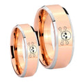 Skull Beveled Edges Rose Gold Tungsten Mens Set Rings