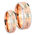 Multiple Skull Beveled Edges Rose Gold Tungsten Bridal Set Ring