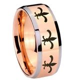 10mm-Multiple-Fleur-De-Lis-Beveled-Edges-Rose-Gold-Tungsten-Men's-Bands-Ring