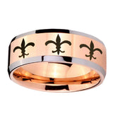 10mm-Multiple-Fleur-De-Lis-Beveled-Edges-Rose-Gold-Tungsten-Men's-Bands-Ring