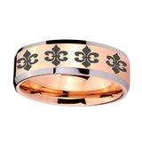 8mm-Multiple-Fleur-De-Lis-Beveled-Edges-Rose-Gold-Tungsten-Men's-Wedding-Ring