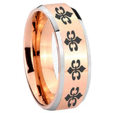 10mm Multiple Fleur Delis Beveled Edges Rose Gold Tungsten Wedding Bands Ring