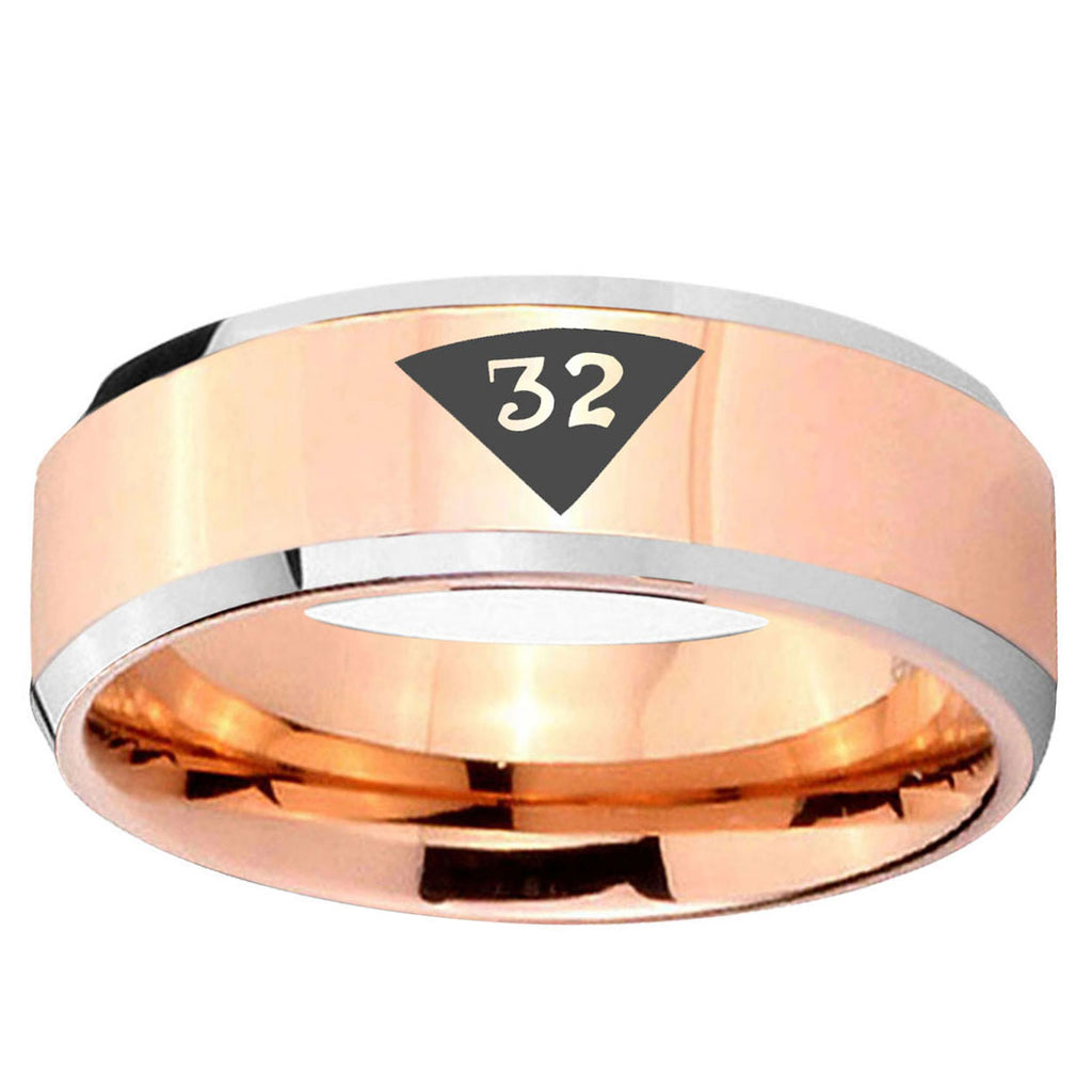 10mm Masonic 32 Triangle Design Freemason Beveled Edge Rose Gold Tungsten Ring