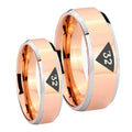 Masonic 32 Triangle Design Freemason Beveled Edges Rose Gold Tungsten Bridal Set Ring