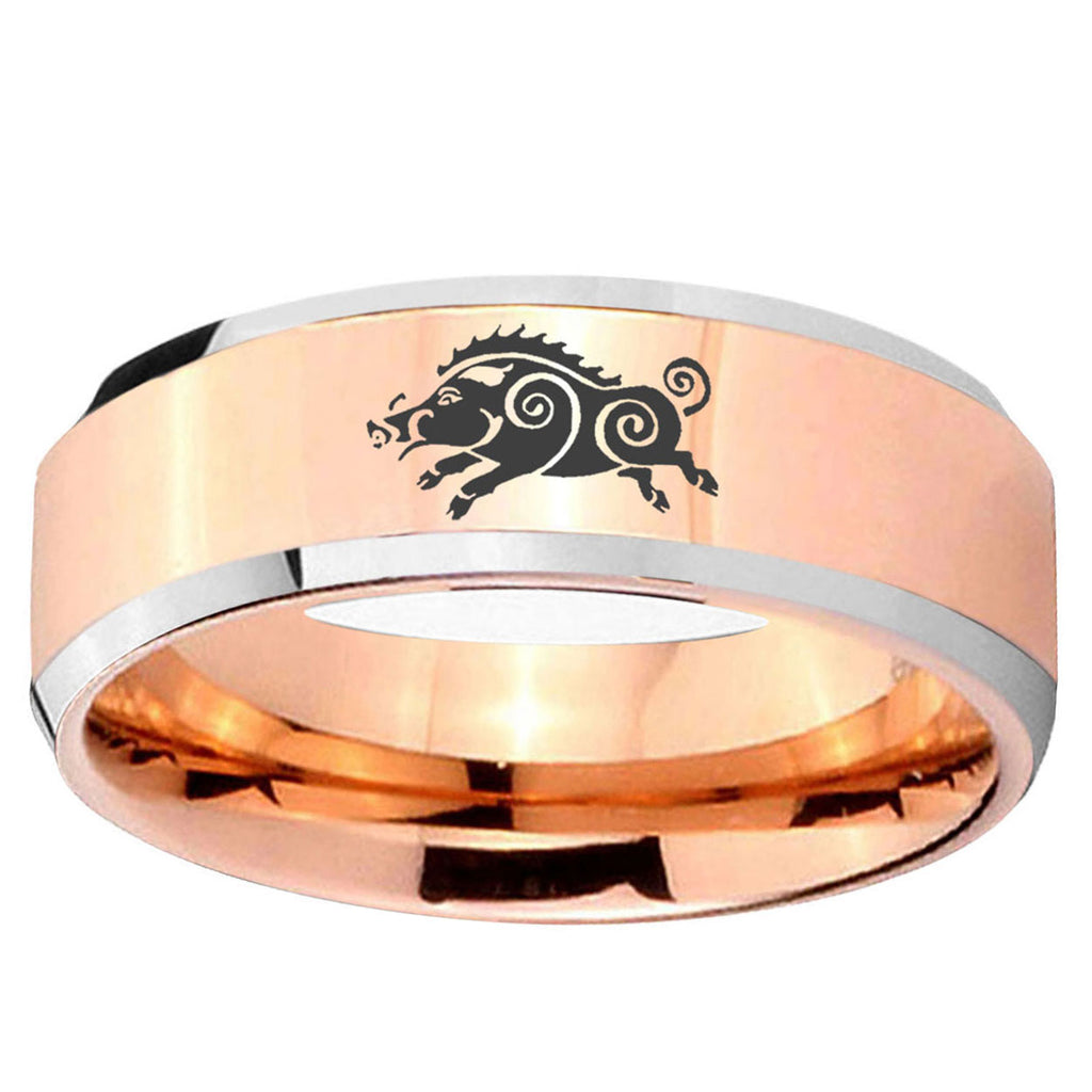 5MM Wild Boar Beveled Rose Gold Tungsten Promise Ring