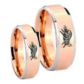 Wild Boar Beveled Edges Rose Gold Tungsten Bridal Set Rings