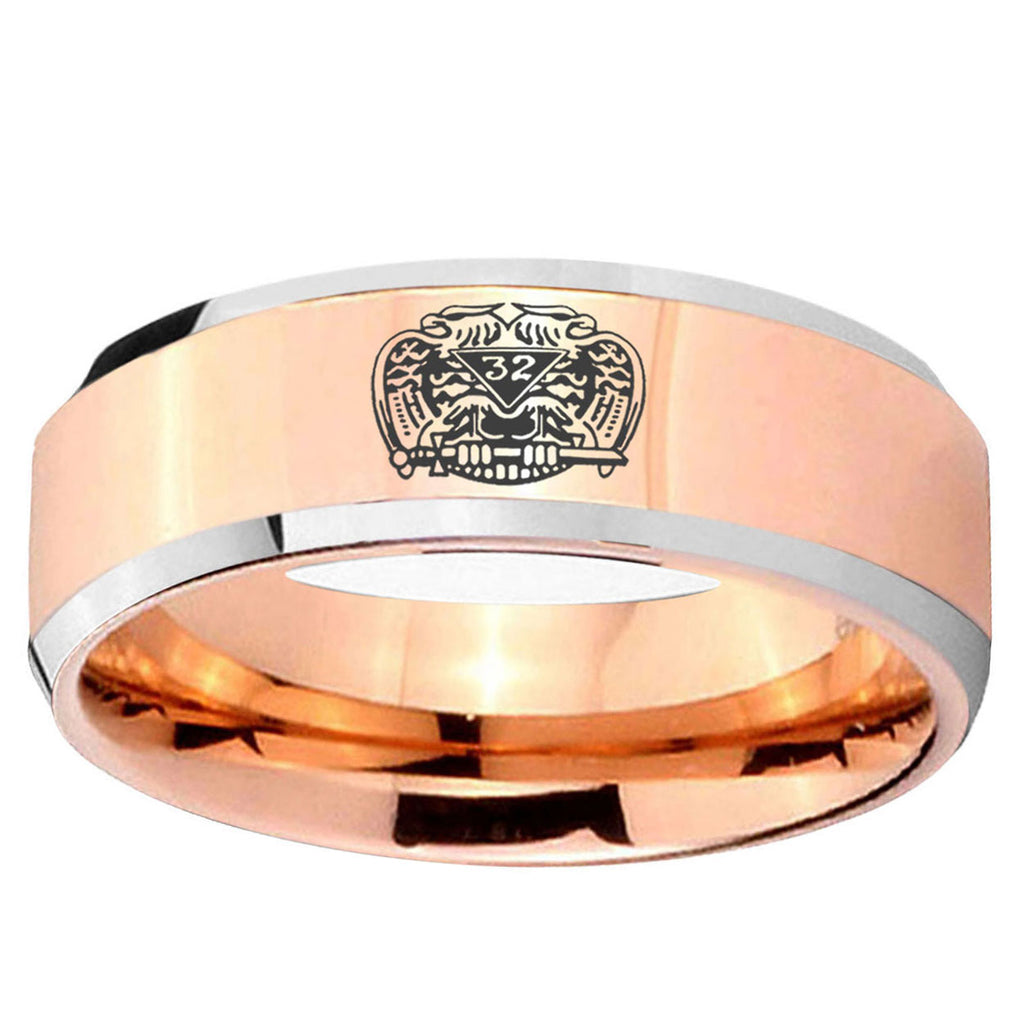 5MM Masonic 32 Degree Freemason Beveled Rose Gold Tungsten Ring