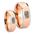 Masonic 32 Degree Freemason Beveled Edges Rose Gold Tungsten Wedding Ring Sets