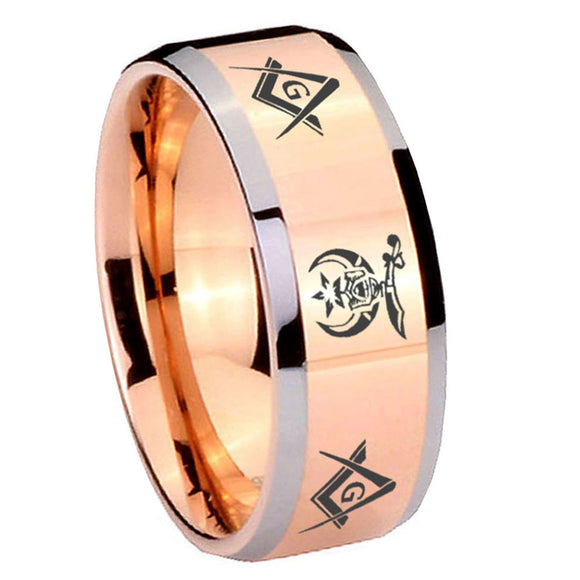 10mm-Masonic-Shriners-Beveled-Edges-Rose-Gold-Tungsten-Wedding-Engraving-Ring