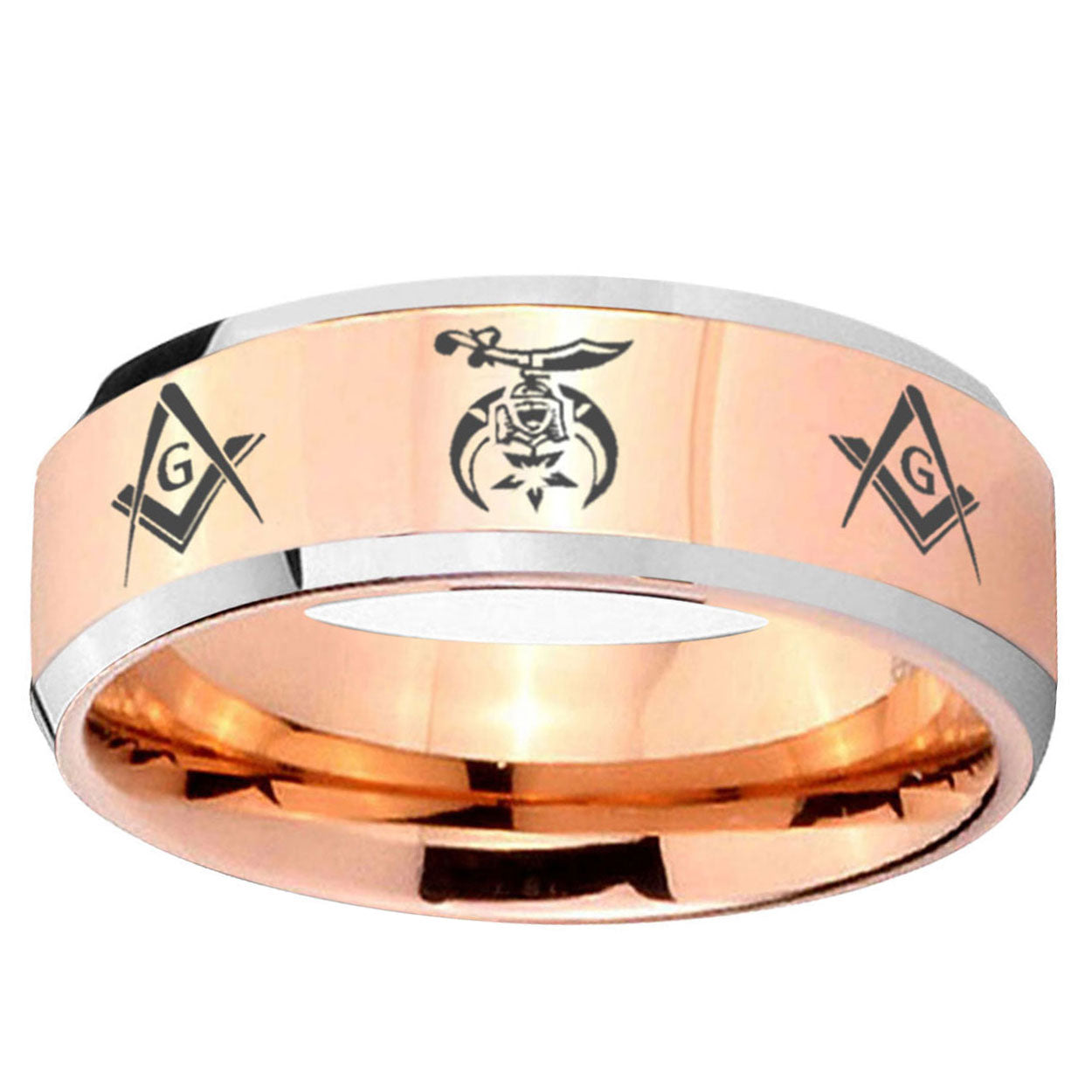 10mm Masonic Shriners Beveled Edge Rose Gold Tungsten Wedding Engraving Ring