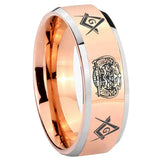 8mm Masonic 32 Design Beveled Edges Rose Gold Tungsten Carbide Mens Wedding Band
