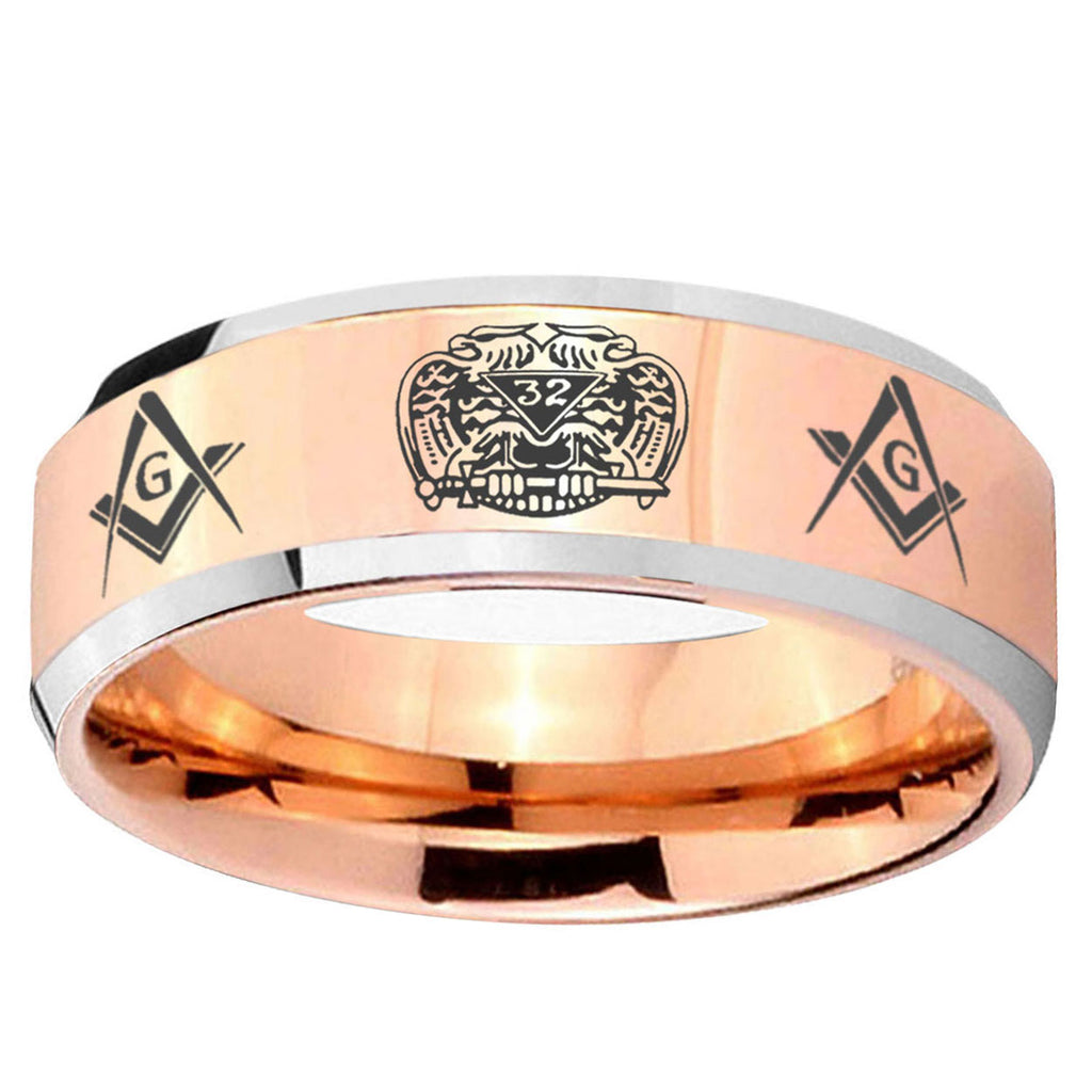 5MM Masonic 32 Design Beveled Rose Gold Tungsten Ring For Men