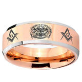 5, 8mm Masonic 32 Design Beveled Edge Rose Gold Tungsten Ring