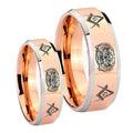 Masonic 32 Design Beveled Edges Rose Gold Tungsten Wedding Set Rings