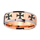 8mm-Multiple-Maltese-Cross-Beveled-Rose-Gold-Tungsten-Mens-Anniversary-Ring