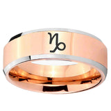5, 8mm Capricorn Zodiac Beveled Edge Rose Gold Tungsten Ring
