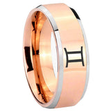 8mm Gemini Zodiac Beveled Edges Rose Gold Tungsten Carbide Custom Ring for Men
