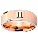 10mm Gemini Zodiac Beveled Edge Rose Gold Tungsten Ring