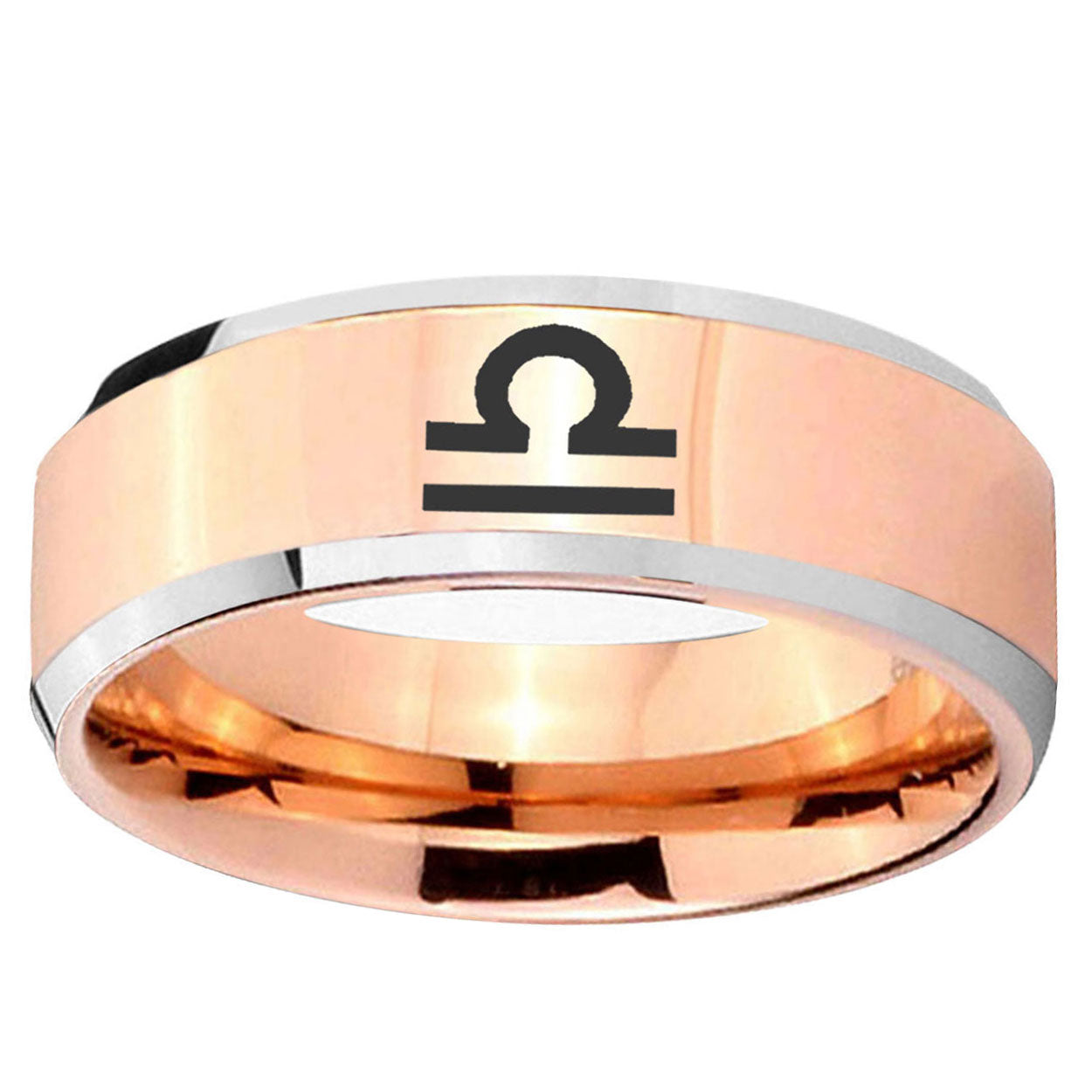 5MM Libra Horoscope Beveled Rose Gold Tungsten Mens Ring