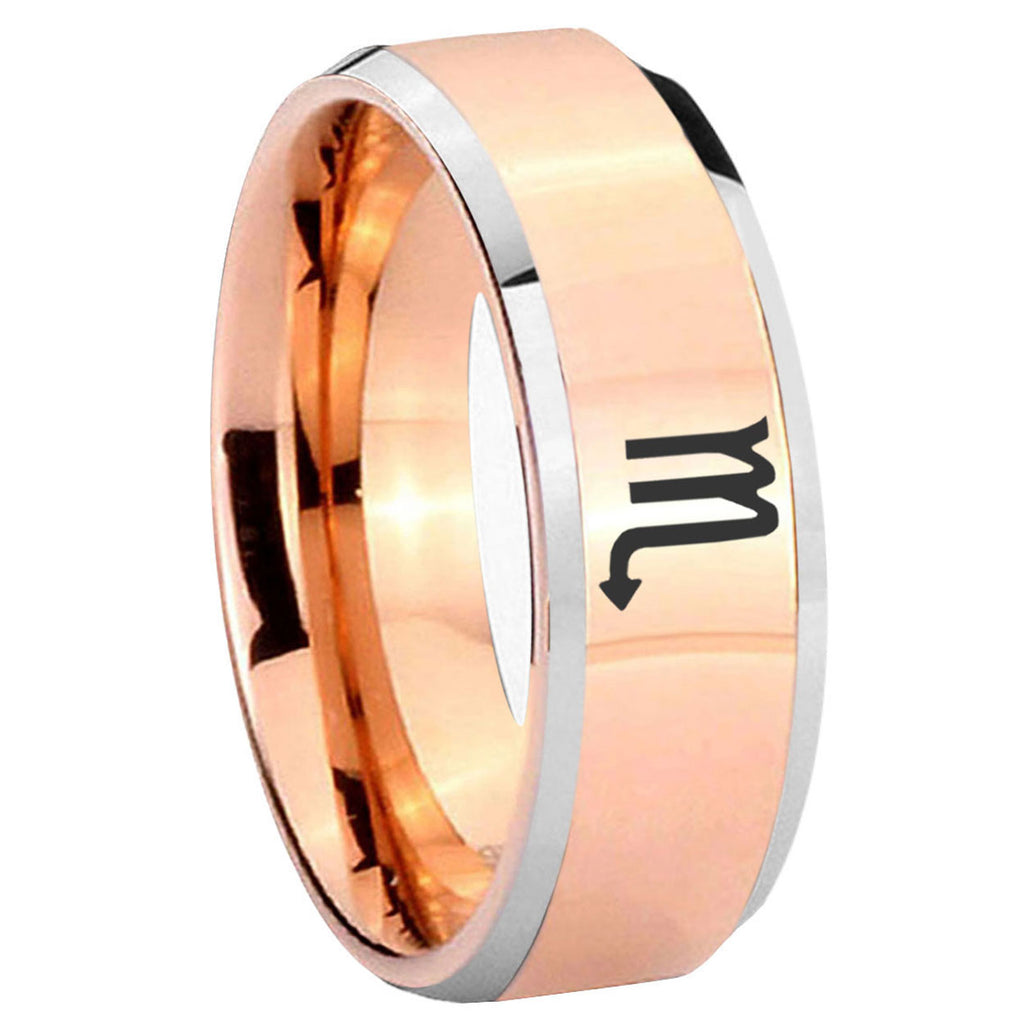 10mm Scorpio Horoscope Beveled Edges Rose Gold Tungsten Mens Promise Ring
