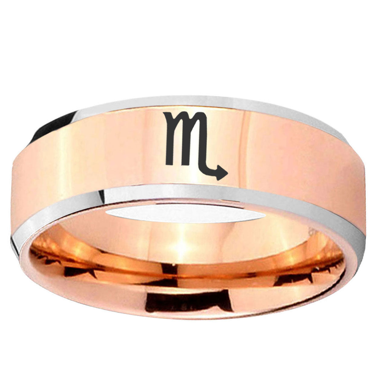 5MM Scorpio Horoscope Beveled Rose Gold Tungsten Wedding Band