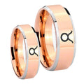 Taurus Horoscope Beveled Edges Rose Gold Tungsten Wedding Set Ring