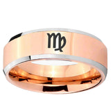 5, 8mm Virgo Zodiac Beveled Edge Rose Gold Tungsten Ring