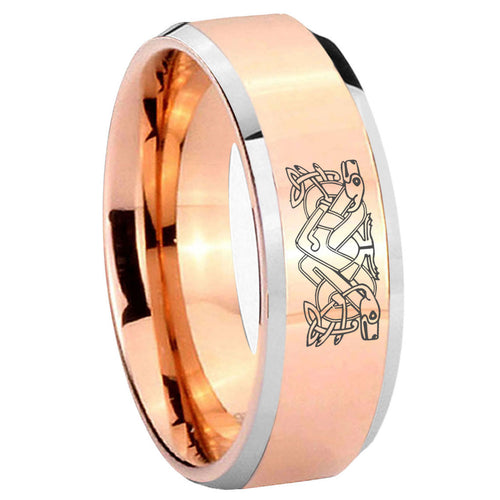 10mm Celtic Dog Beveled Edges Rose Gold Tungsten Wedding Bands Ring