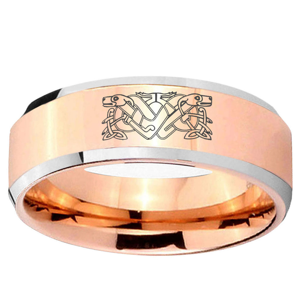 10mm Celtic Dog Beveled Edge Rose Gold Tungsten Wedding Bands Ring