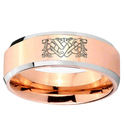 10mm Celtic Dog Beveled Edge Rose Gold Tungsten Wedding Bands Ring