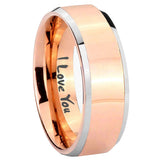 10mm I Love You Beveled Edges Rose Gold Tungsten Carbide Men's Engagement Ring