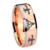 8mm-Celtic-Triangle-Fleur-De-Lis-Beveled-Rose-Gold-Tungsten-Mens-Bands-Ring