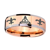 8mm-Celtic-Triangle-Fleur-De-Lis-Beveled-Rose-Gold-Tungsten-Mens-Bands-Ring