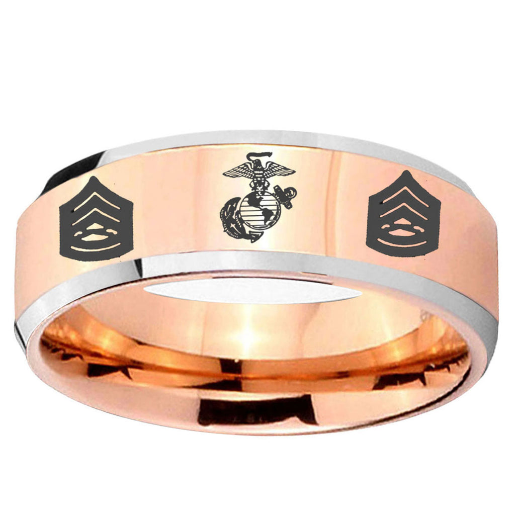 5MM Marine Army Sergeant Beveled Rose Gold Tungsten Wedding Band
