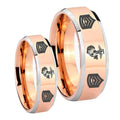 Marine Army Sergeant Beveled Edges Rose Gold Tungsten Bridal Set Ring