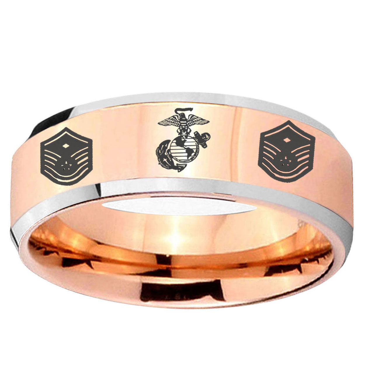 5MM Marine Chief Master Sergeant Beveled Rose Gold Tungsten Ring